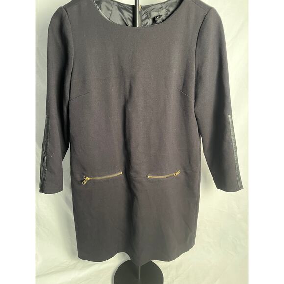 J.Crew Black Sheath Dress 8P – Faux Leather Trim & Gold Zippers - Picture 1 of 6